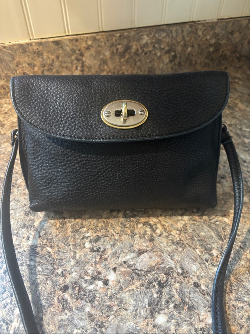 Fossil Black Pebbled Leather Crossbody with Two/Tone Turnlock